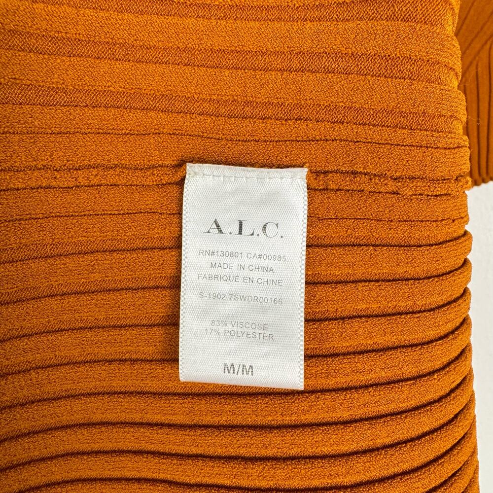 A.L.C. Minetta Orange Ribbed Fitted Bodycon Asymmetrical Slit Dress - Picture 9 of 10